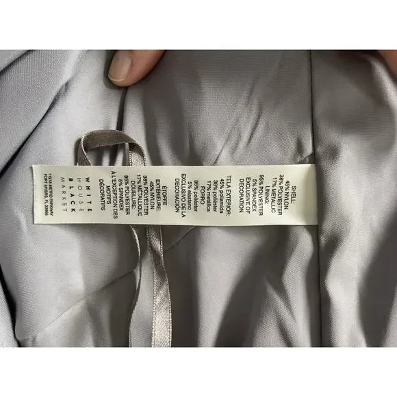 Women’s White House Black Market Dress Gray Silver Size 8 Sheer Bell Sleeves - Picture 4 of 8